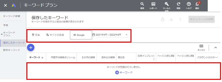 キーワードプランナーの機能