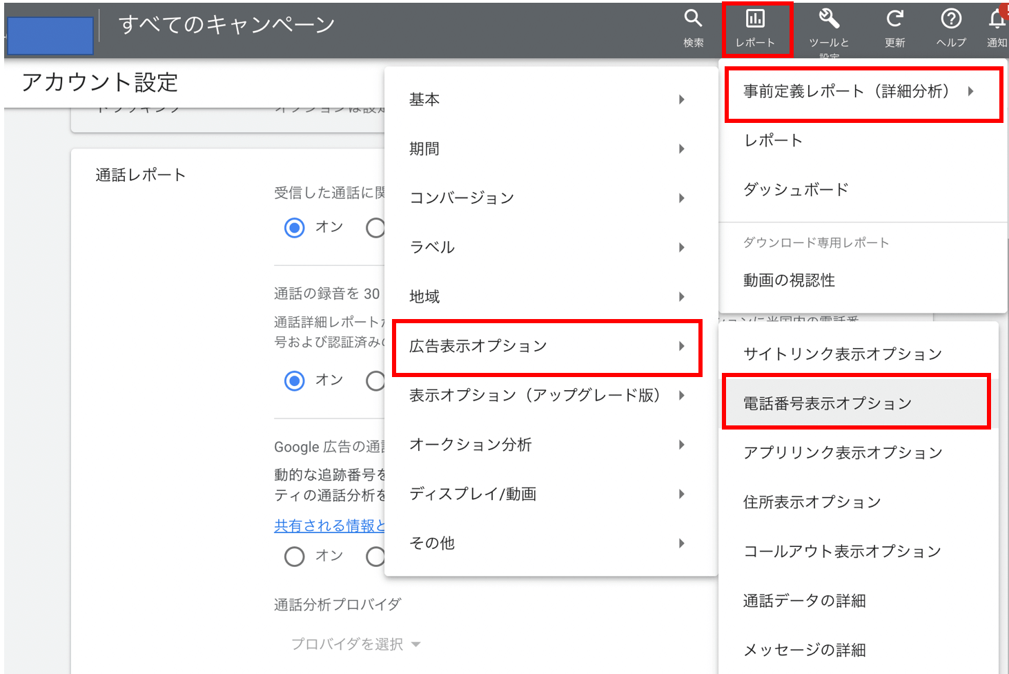 電話番号表示オプション
