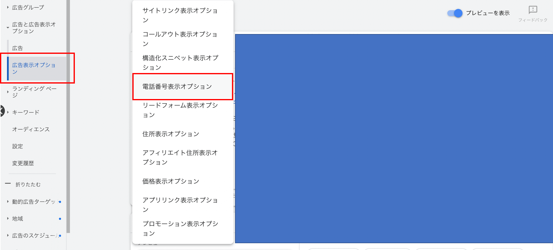 電話番号表示オプション