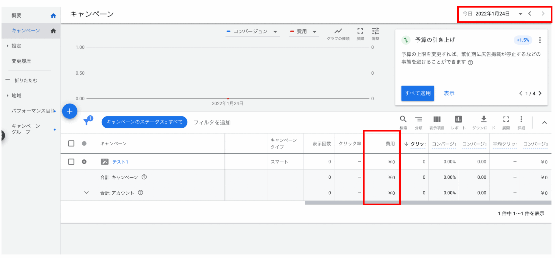 キャンペーン費用の確認